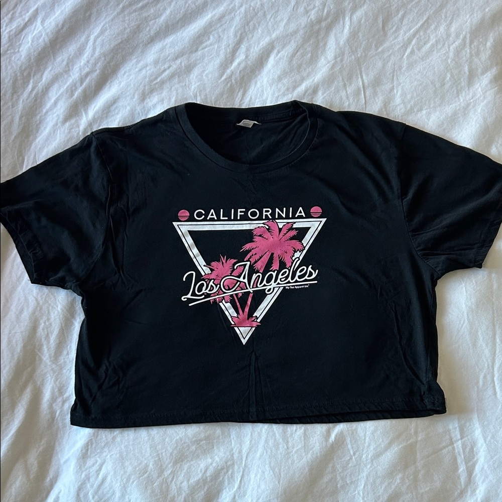 Trendy Black Crop Top with Pink California Design